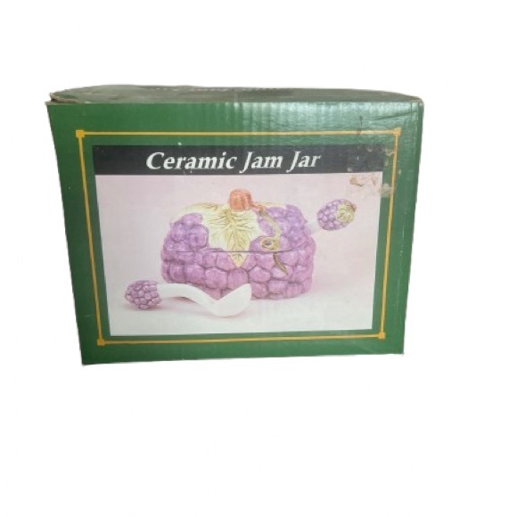 Source Unknown Other - #755 Vintage Grape-Themed Purple Ceramic Jar never used still in box